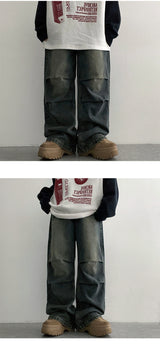 Weha knee shirring wide denim pants