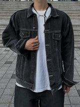 Basic Washed Black Denim Jacket