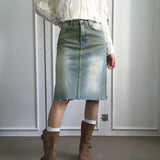 Hazel Vintage fringe Denim Midi Skirt