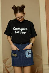 Sky Blue C Patch medium Blue Denim Mini Skirt [For women]