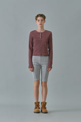 Stripe button t-shirt_wine