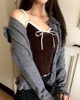 Nuri Ribbon Lace Ribbed Velvet Tank Top