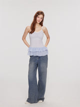 Feminine Double Strap Layered Frill Blouse