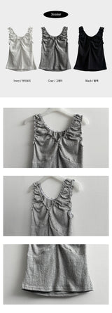 Carn spandex シャーリングフリルVネックノースリーブナシベスト