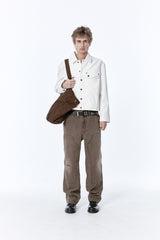 (BASE) CROP DOUBLE FLAP TRUCKER (WHITE)
