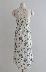 OLIVE PETAL TIE HALTER SLIT DRESS