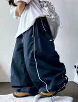 PIPING NYLON BALLOON WIDE LONG PANTS 🫐💙🖤🩶3COLOR