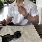 Look Hour Light Texture Muscle Roll Up Short Sleeve Shirt