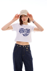 HEART SLOGAN CROP T-SHIRT / BLUE