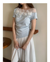Asymmetrical Lace Trim Off-Shoulder Tee