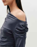 ワンショルダードレープジャージートップ _ CHARCOAL