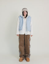Teddy Ribbon Knot High Neck Cropped Padded Vest (6 ounces)