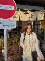 Tassel tweed loose fit no-collar jacket