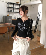 ステートクラックレタリングボタン長袖Tシャツ