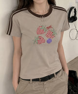 チェックストロベリーセミクロップTシャツ - 6COLOR