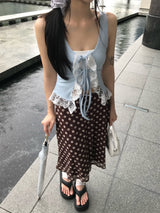 Lovesome Lace Frill Ribbon Sleeveless Top