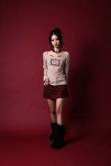 LACE FRAME T-SHIRT #BEIGE