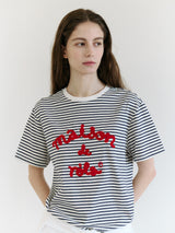 ストライプ メゾン ド ロラ エンブロイダリー Tシャツ ブルー