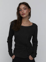 Slit Sleeve Top_Charcoal