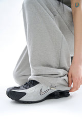 Long waist rib loose sweatpants