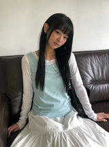 26SS★ [MADE] コリンダイアゴナルボタンスリーブレスシースルーレイヤードTシャツ