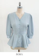 Lua V-neck Peplum Three Quarter Blouse