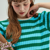 VOLUME SLEEVE STRIPE T-SHIRT_GREEN+MINT
