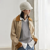 VA Stud Herringbone Slim Newsboy Cap / Ivory