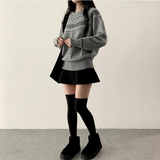 povin woolen pleats mini skirt