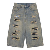 Terran Wide Distressed Bermuda Denim Pants