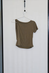 Asymmetric Twisted-Shoulder Top (Light Khaki)