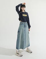 Back Slit Cargo Denim Long Skirt