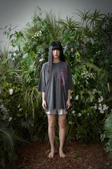 ペイズリー柄カットアウト 1/2 Tシャツ (Charcoal)