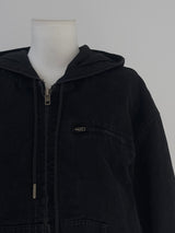 vintage fold denim hoodie zip-up