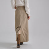 [made/4size] [Soan] Rivet Pintuck Stripe H-Line Slit Long Skirt -3color