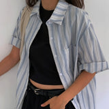 [Summer/Short-sleeved Shirt] Sydney オーバーサイズフィット ストライプ サマーシャツ 1 color