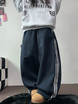 FLEECE❤TRACK LINE 3 LINE LONG PANTS ❤🖤🤍💙🩶5COLOR