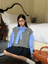 Bow V-neck Loose Fit Gray Vest