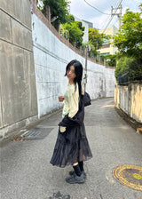 シースルーフリルロングスカート