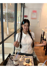クリーンラウンドカラーパフ半袖ブラウス