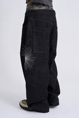 Deep indigo camo sagging denim pants