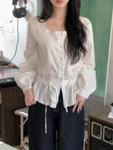 #Pistachio Square Lace String Cotton100 Blouse
