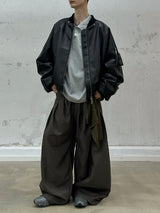 RELABEL Spatial Relations (Sun Shadow) Detachable, Adaptable Scarf Hood Full-Wool Pleated Leather MA-1 Pilot Jacket