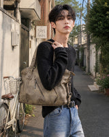 (UNISEX) Diagonal Zip Leather Tote Bag