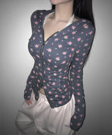 flower slim hood zip up (2colors)