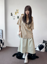 Muti Shirring Pocket H-Line Long Wide Skirt 4color