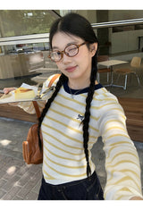 Bow Yellow Stripe Long Sleeve Tee