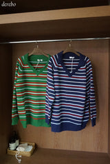 Tree Stripe V-neck Long Sleeve Knitwear