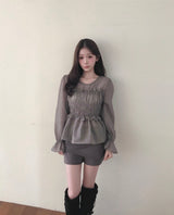 メリーンパフストラップシャーリングシフォンbl