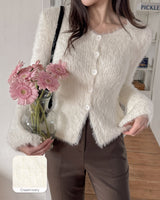 V-neck fur cardigan